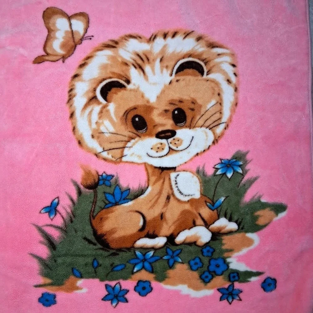 Lion Pink Fleece Butterfly Throw Blanket 40x50 Thick Soft Blue Flowers Unbranded